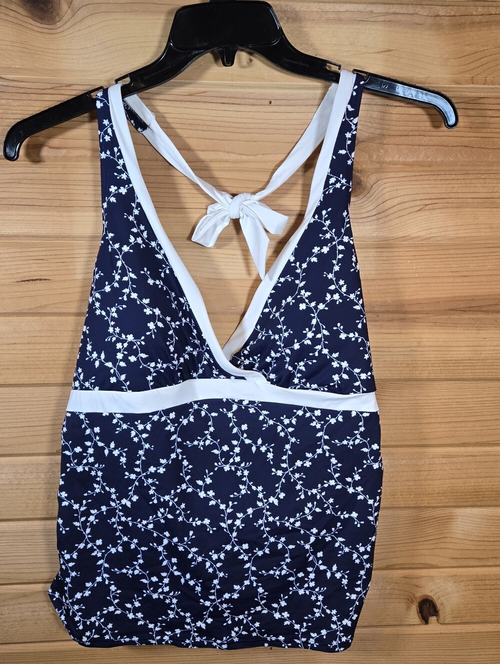 NWT Lands' End Tankini Swim Suit Top Blue White Floral Women's Large 14 16 Beach